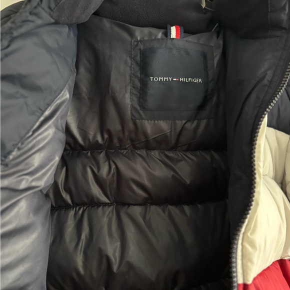 TOMMY HILFIGER Puffer Winter Jacket Red White Navy Color Block Retro Y2K Mens XL - Picture 3 of 12